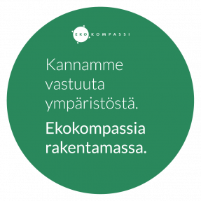 Logo kertoo, että kannamme vastuuta ympäristöstä ja olemme rakentamassa Ekokompassia